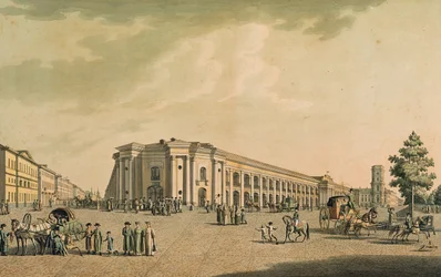 Vue des magasins russes sur la perspective Nevski, avec la maison de la Douma, Saint-Pétersbourg, 1802